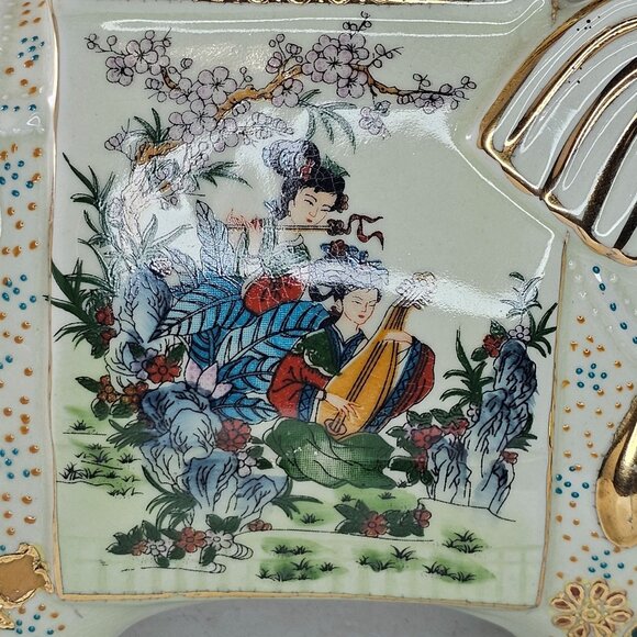 Vintage Satsuma Porcelain Elephant Plant Stand With Asian Design - Picture 2 of 10